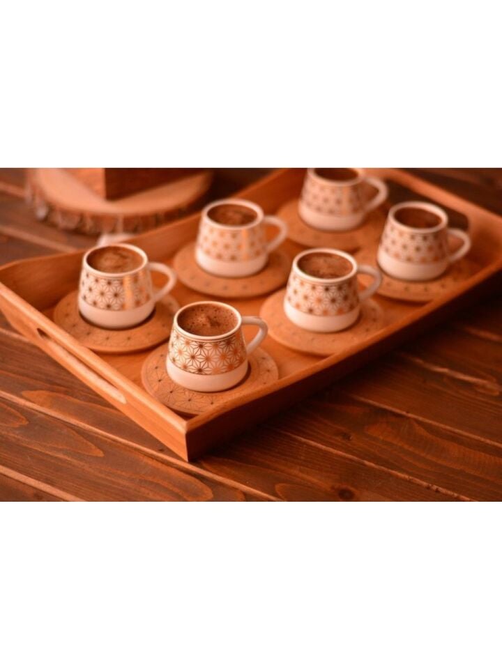 Bambum B0930 Nakkaş 6 Kişilik Kahve Takımı Desen Altlıklı
