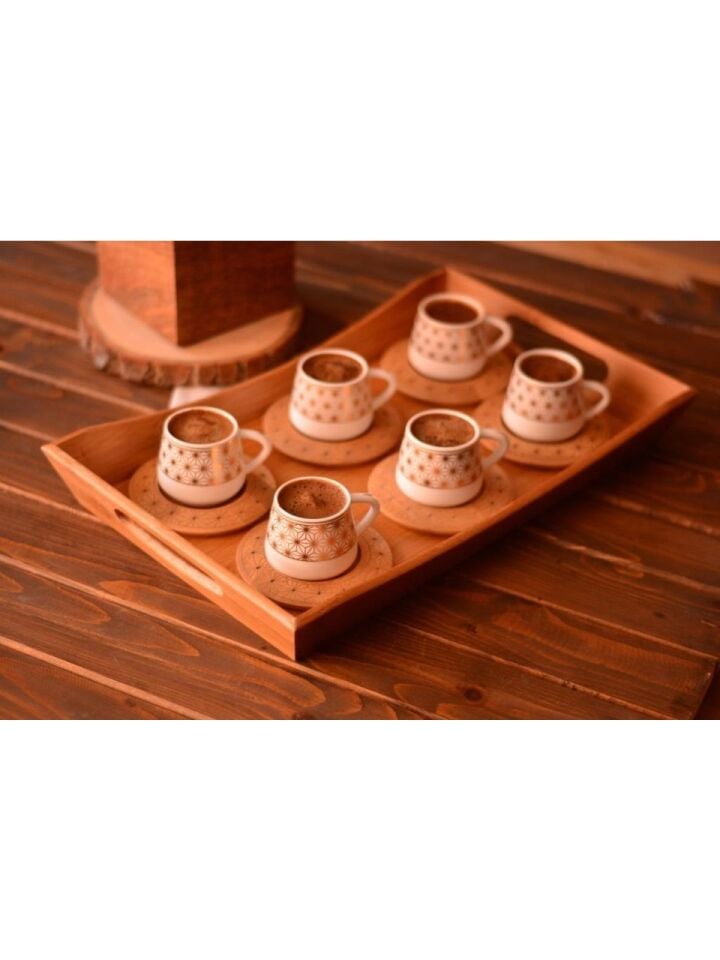 Bambum B0930 Nakkaş 6 Kişilik Kahve Takımı Desen Altlıklı
