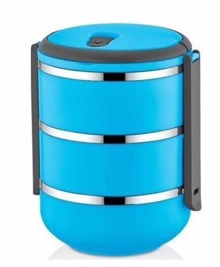 Penguen PNG-6002 Paslanmaz Yemek Termosu 3 Katlı Mavi