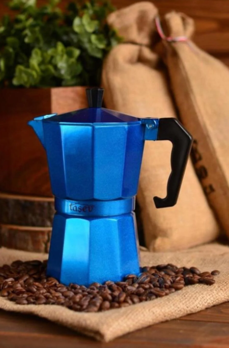 Taşev T1195 Piccolo Moka Pot 6 Fincan Mavi
