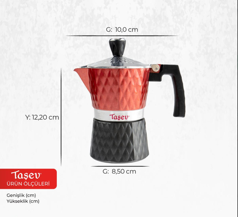 Taşev TT1204 Diamante Moka Pot 3 Fincan